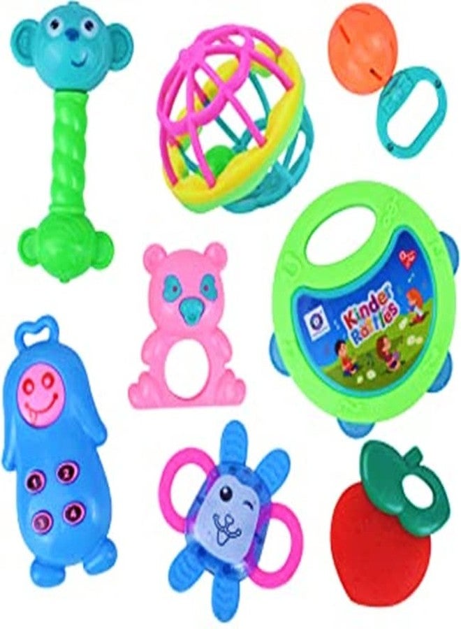 FRATELLI Toddler Plastic Rainbow Teether Rattle Set for Newborns - Non-Toxic, Safe & Eco-Friendly ABS Plastic - Set of 8 - Kinder Rattle - Image 1